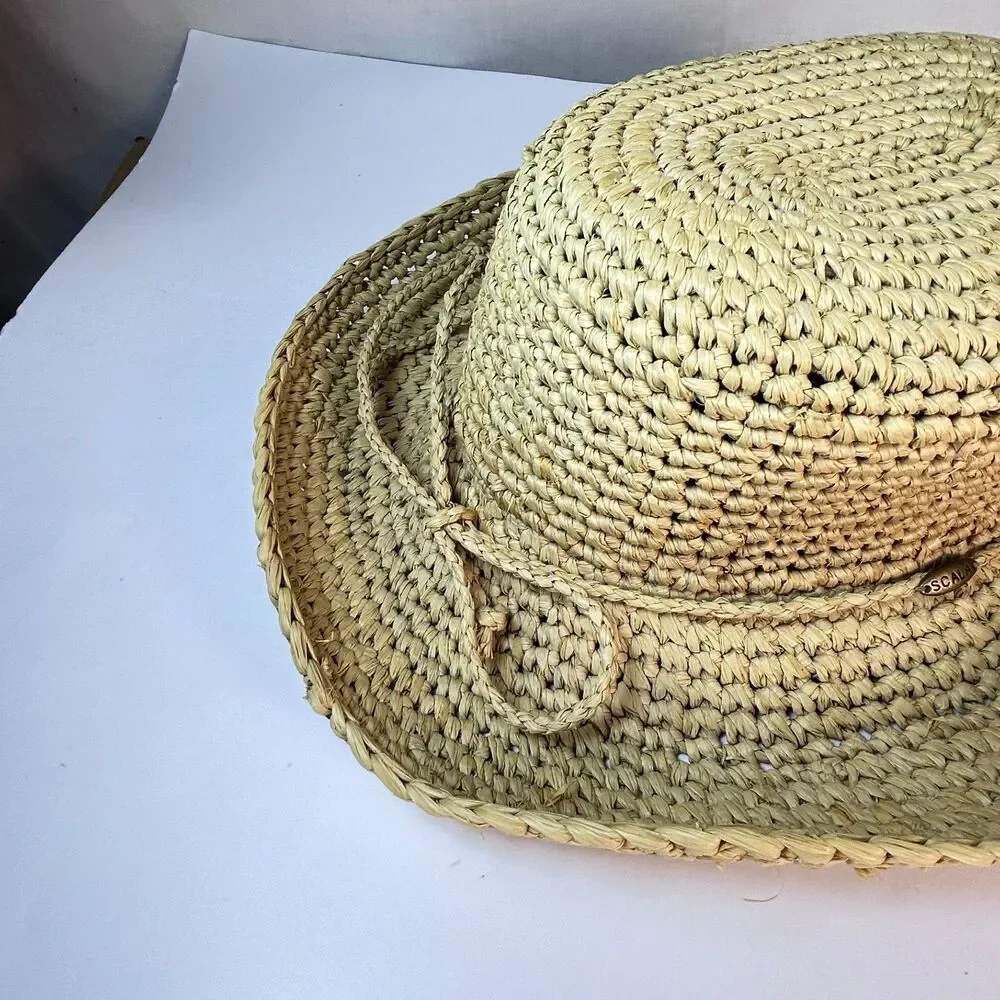 Scala Collection NWOT Women's Tan Crocheted Raffia Packable Straw Sunhat O/S